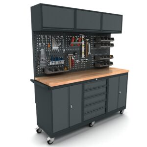 Verrijdbare werkbank, gereedschapswand, bovenkast